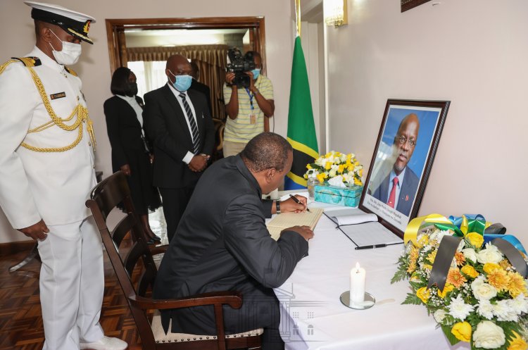 Uhuru Visits Tanzania High Commision in Muthaiga to Eulogize the Late President Magufuli (Photos)