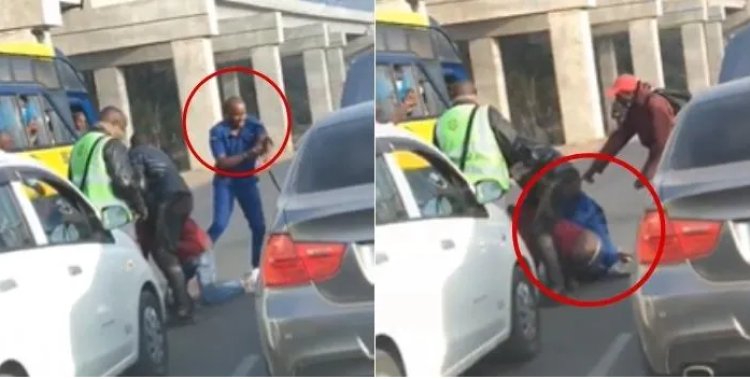 VIDEO: Cop, Motorist Brawl In The Middle Of Mombasa Road